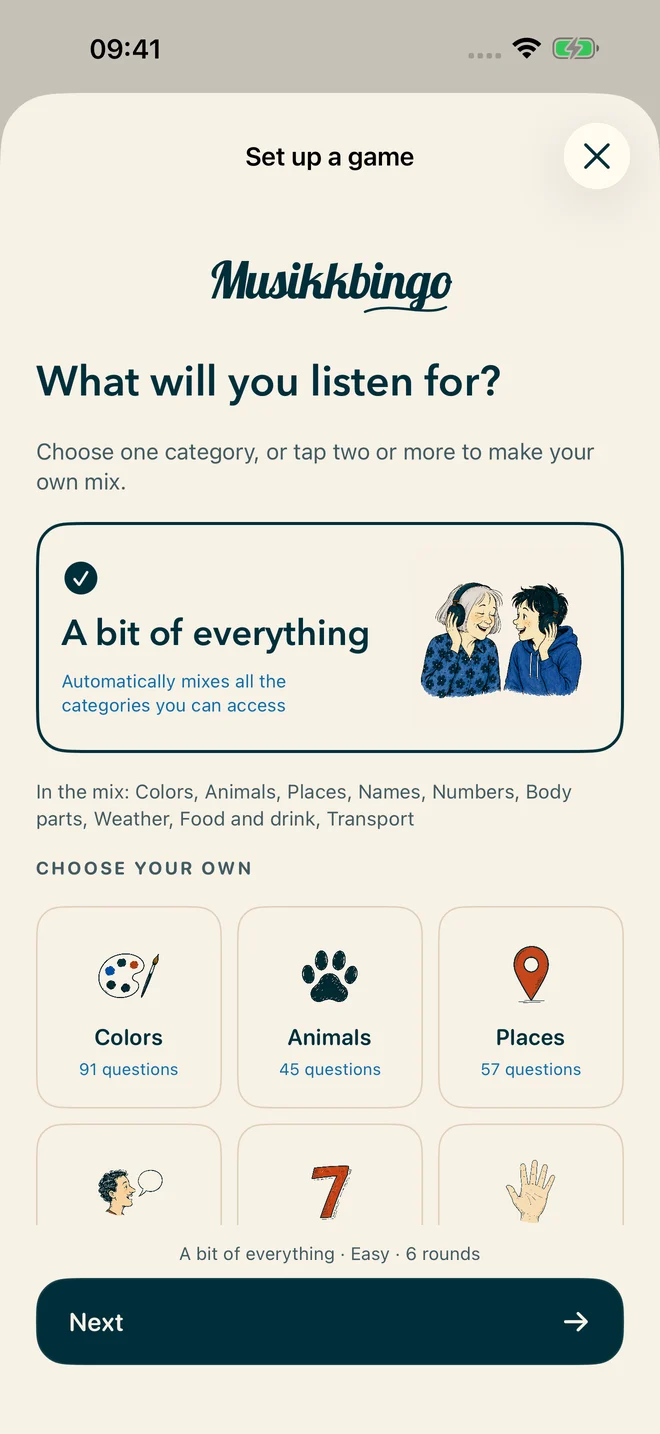 The app’s nine word categories